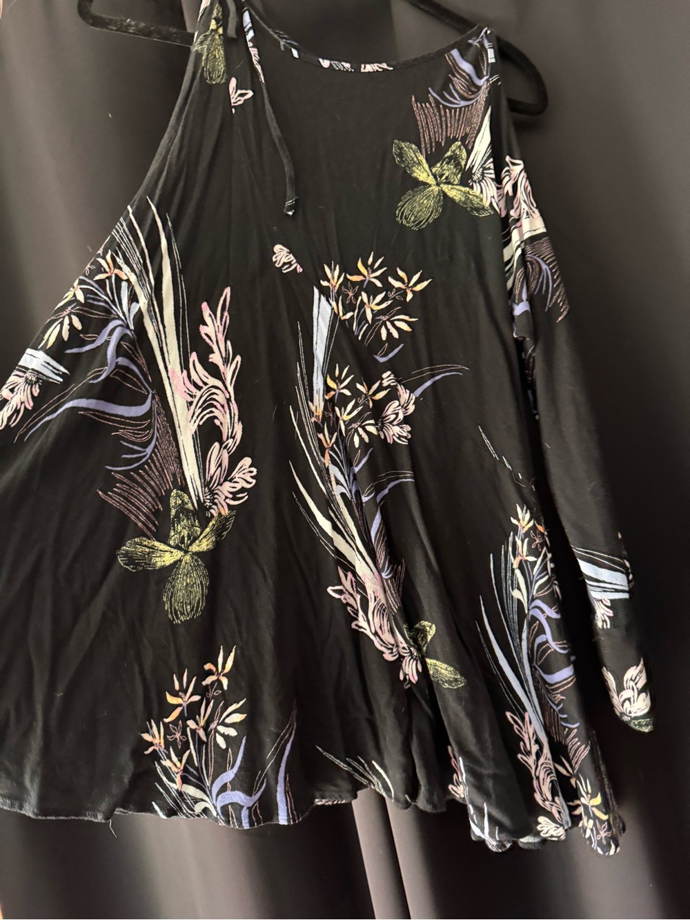 Free People Clear Skies Cold-Shoulder Black Floral Swing Dress/Tunic - Picture 4 of 8
